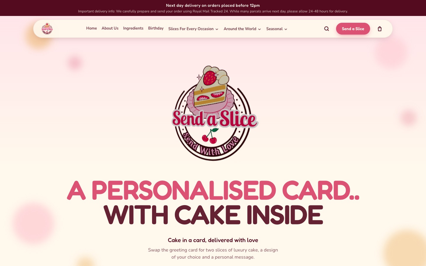 The new Send a Slice website: Homepage