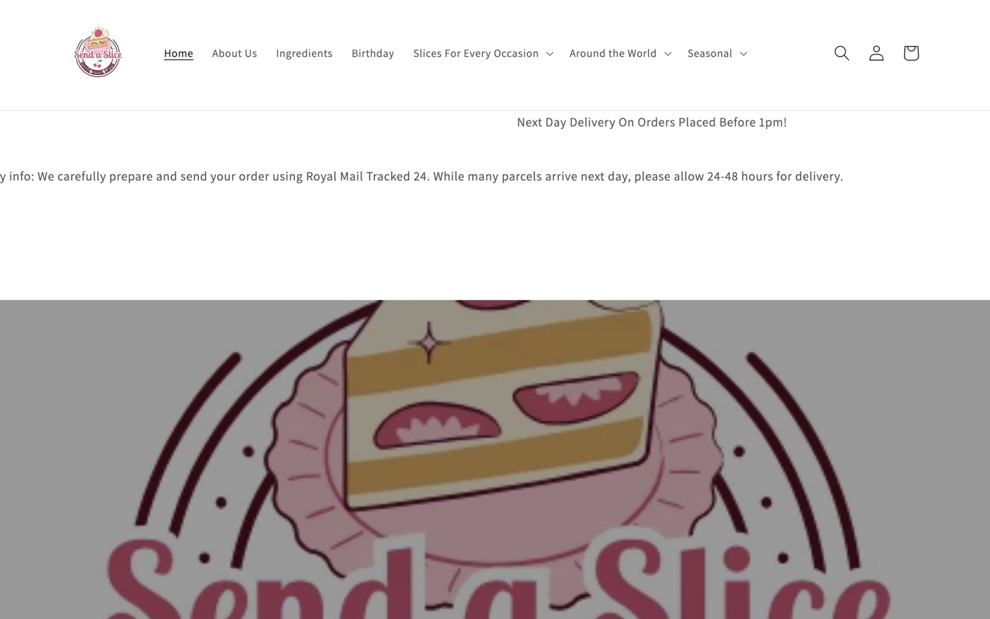 The old Send a Slice website: Homepage